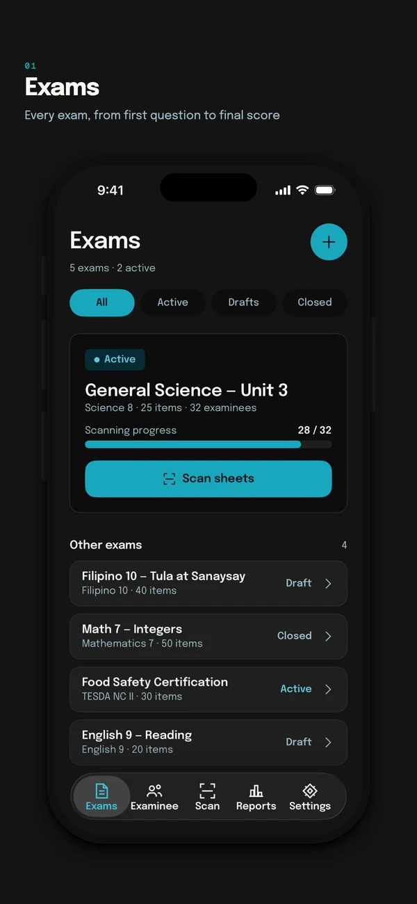 App Store screenshot: the Exams tab on iPhone