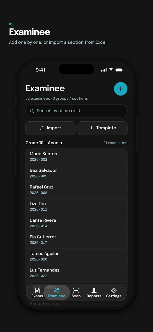 App Store screenshot: the Examinee tab on iPhone